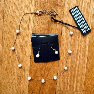 Faux Pearl Gold Necklace and Earrings Set